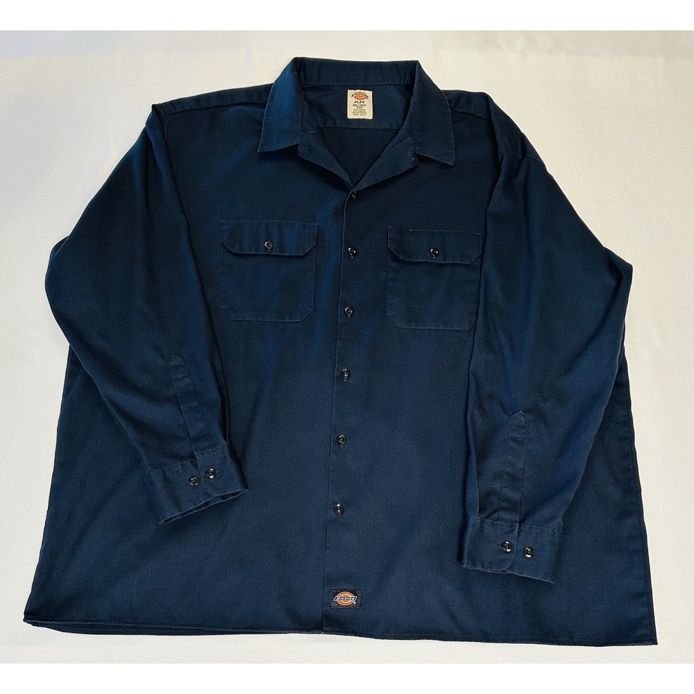 Dickies‎ FLEX Work Shirt Mens 3XL Navy Blue Long Sleeve Button Up Uniform